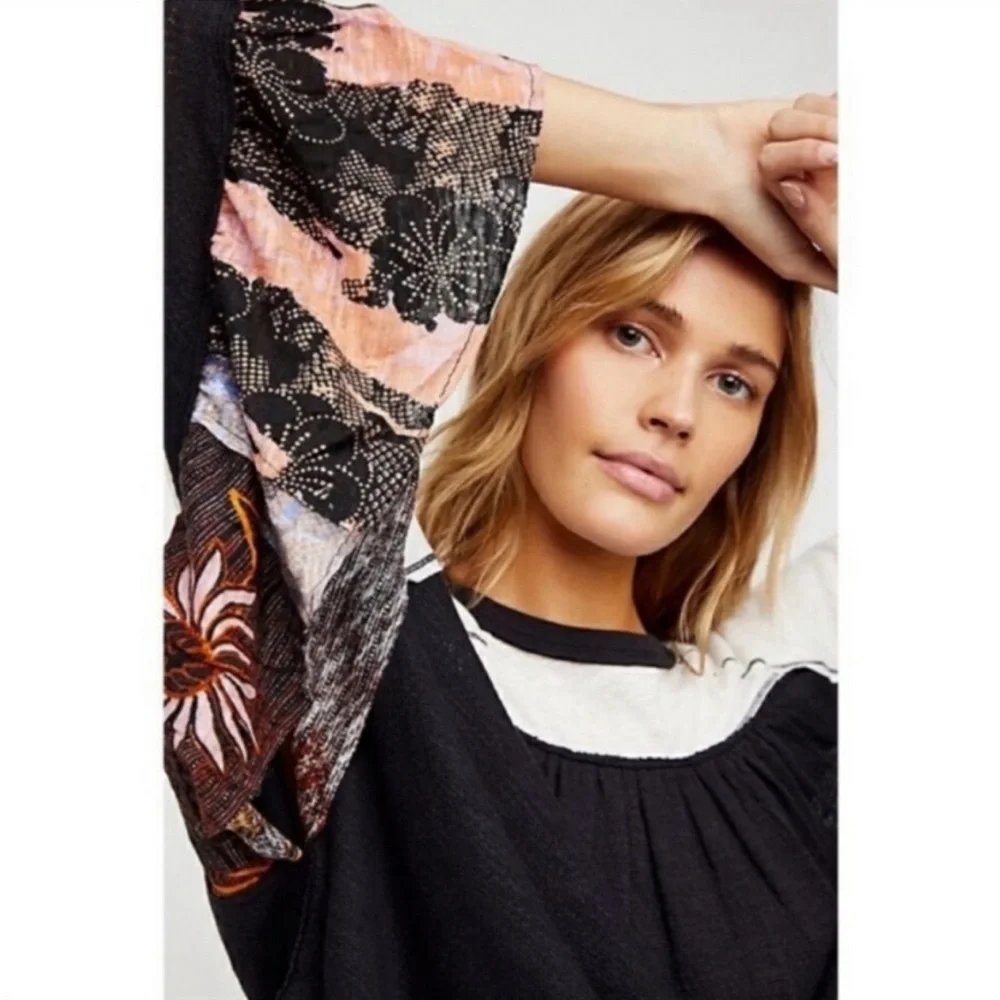 Free People NWT Friday Fever Top OB799522 Top Relaxed Black Size S